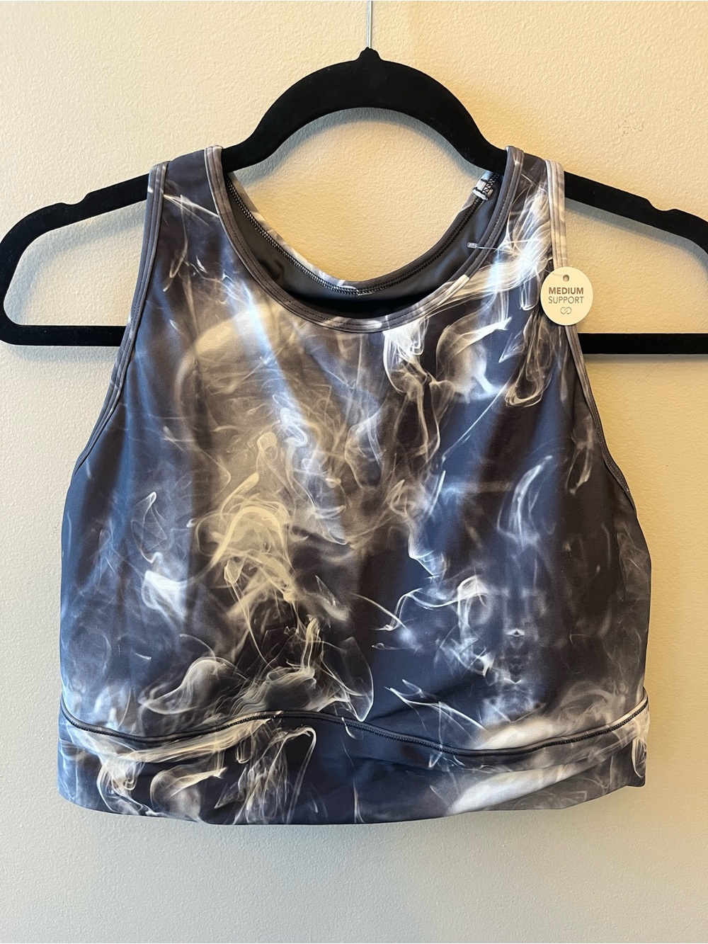 NWOT Calia High Neck Sports Bra Women's XL Grey White Smoke Print Med Support